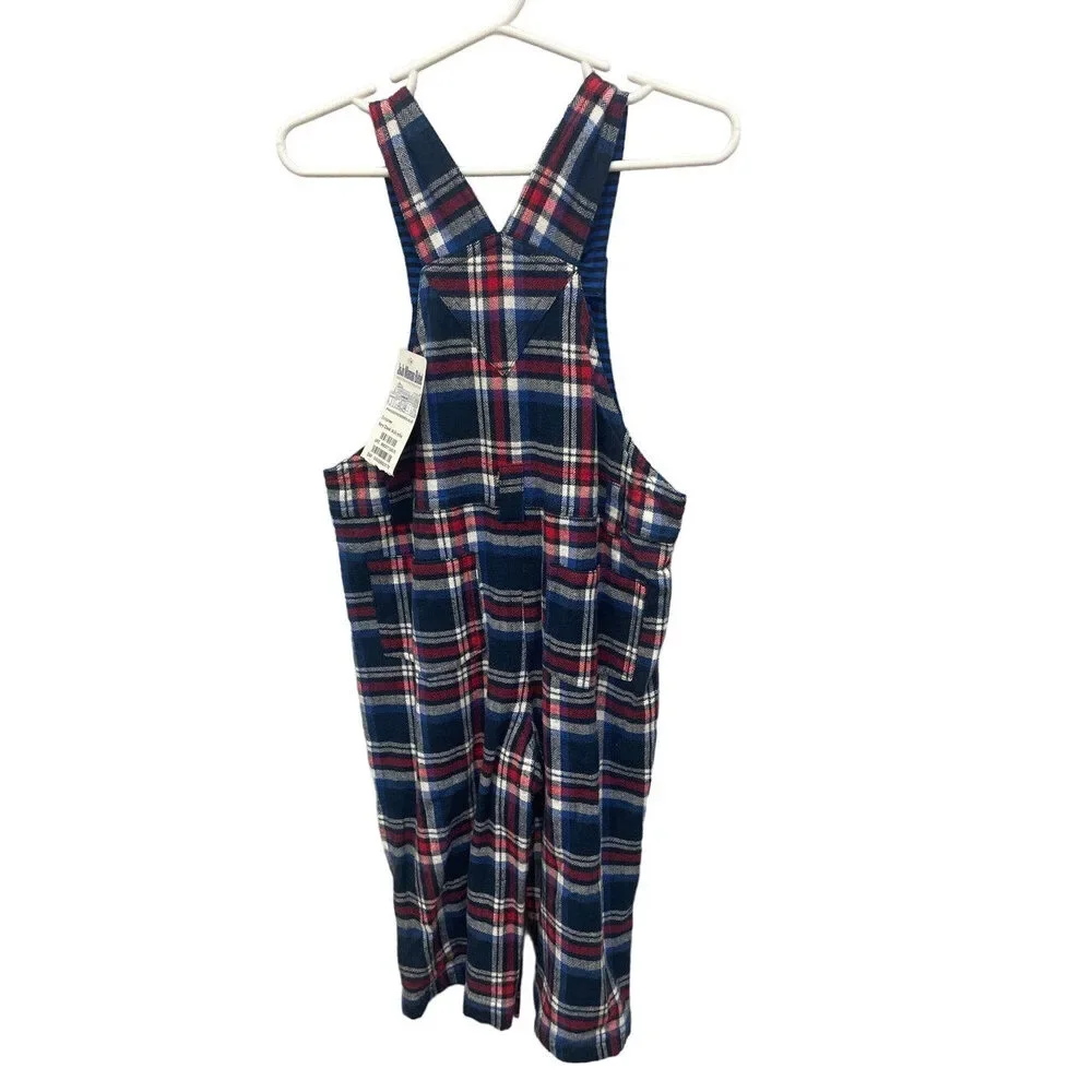 New Jojo Manam Bebe 18-24 Months 100% Cotton Blue Plaid Leg Snap Up Overalls